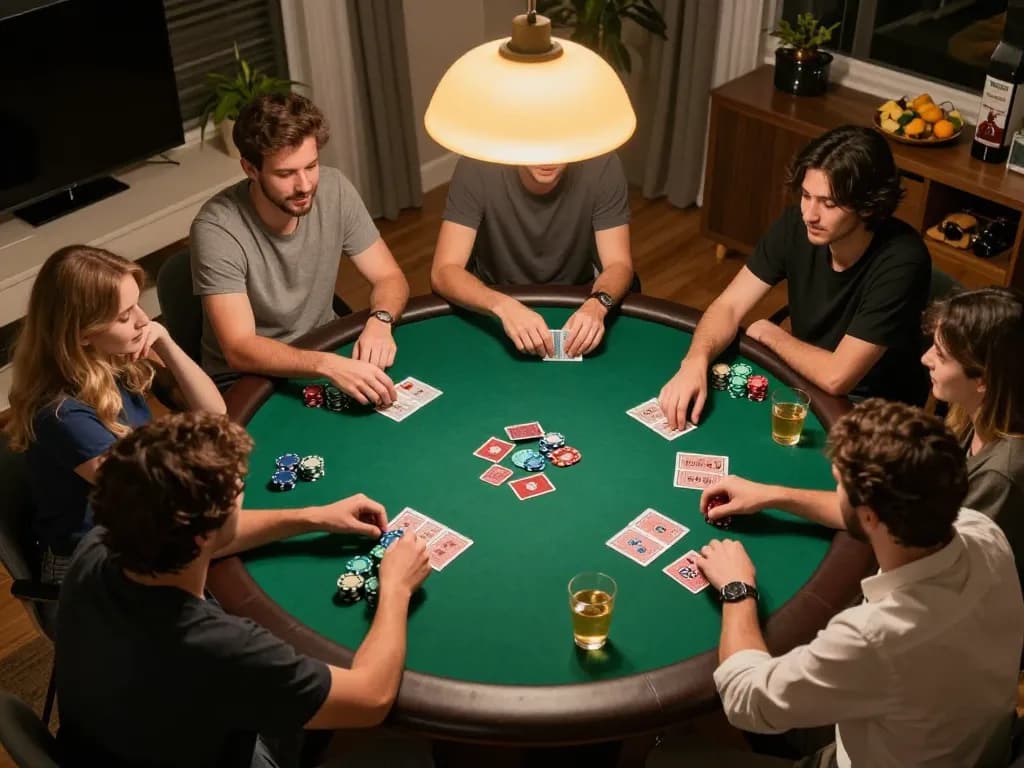 Players enjoying a poker night at home, showcasing the social aspect and excitement of sunwin gaming.