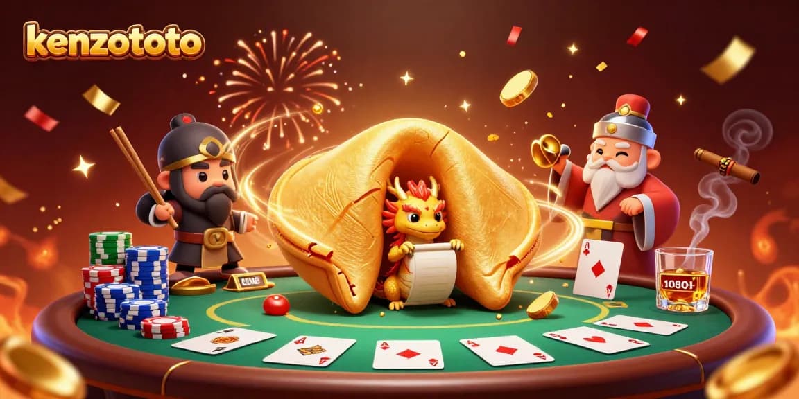 Experience the excitement of kenzototo with a golden fortune cookie and dynamic poker elements