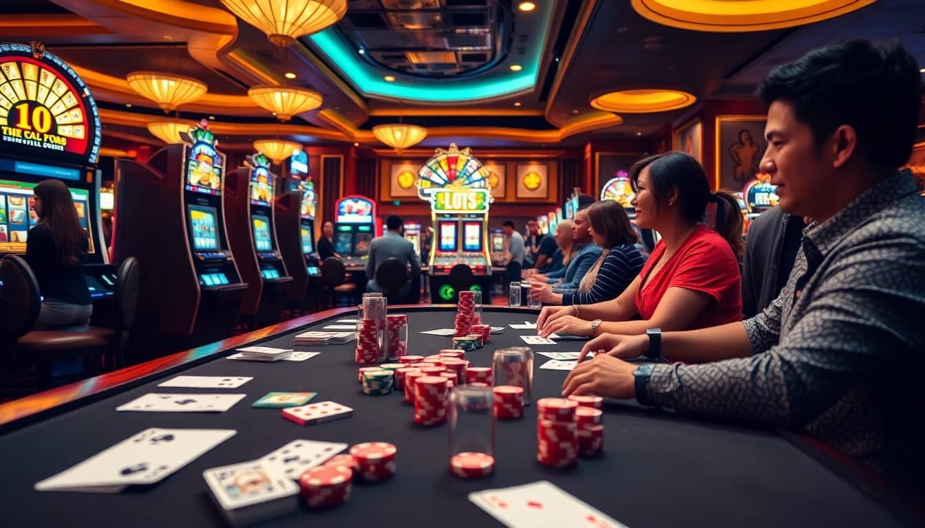 Experience the thrill of slot gacor hari ini with vibrant slots and joyous gamblers in a luxurious casino.
