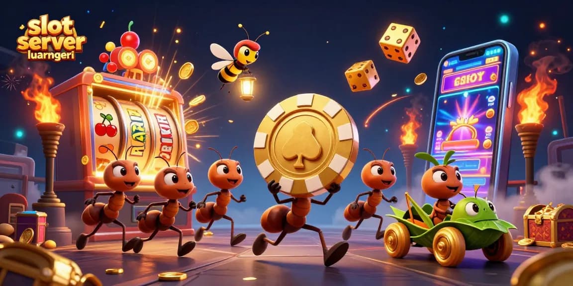 Experience the thrill of slot server luar negeri with a whimsical heist scene involving ants and casino elements.