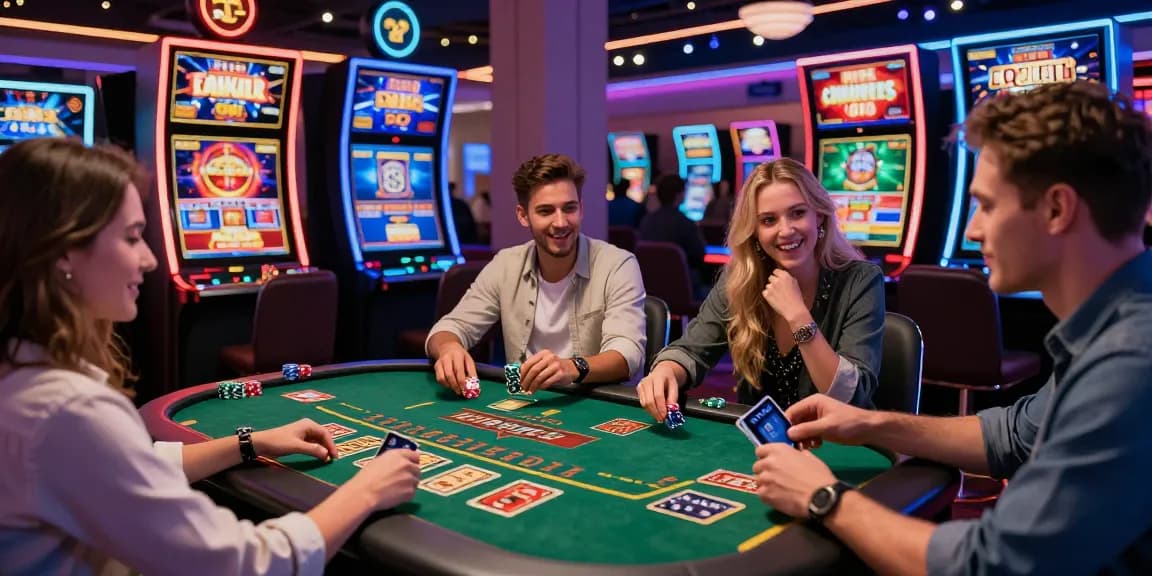 Engaging scene of players at credit card casinos enjoying diverse games with vibrant atmosphere and visible excitement.