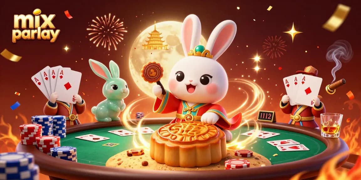 Engage in mix parlay betting strategies with an exciting visual of illustrated casino elements and characters.