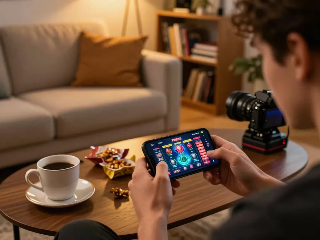 Person engaging with the fly88mb mobile app for online gaming strategy at home