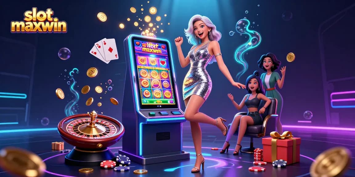 Putar gulungan untuk slot maxwin saat kegembiraan meledak dari kemenangan jackpot yang dikelilingi oleh simbol kasino yang berwarna-warni.
