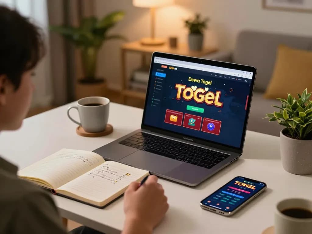 Dewa togel online betting interface displayed on a laptop during a cozy home gaming session.