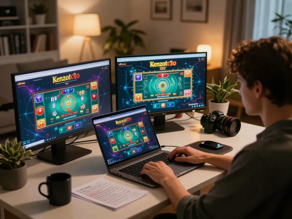 Sesi permainan online yang menarik di Kenzototo dengan grafik yang cerah dan catatan strategis