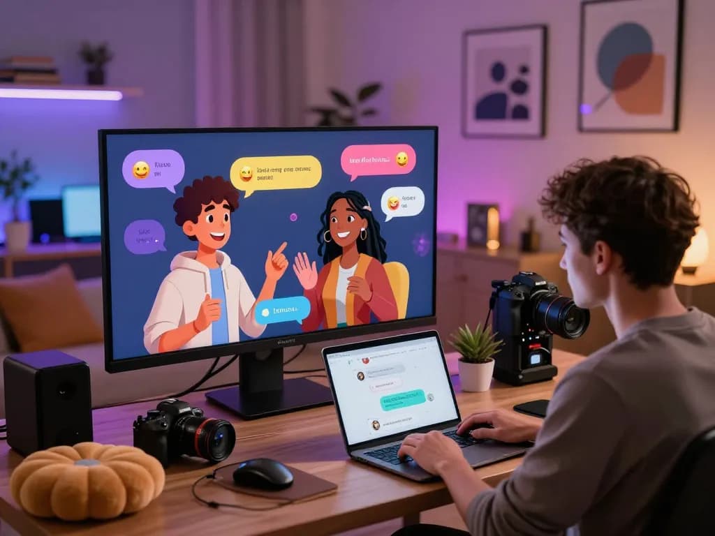 Engaging nsfw chat scene with customizable AI characters in a vibrant virtual interaction space.