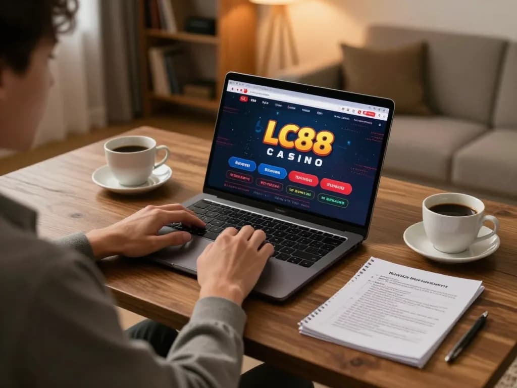 Engaging in online gambling on lc88 with strategic notes on bankroll management in a cozy home setting.