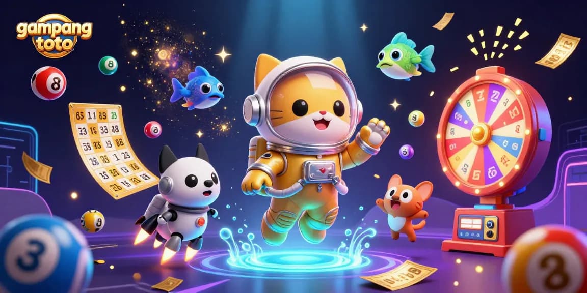 Experience the excitement of gambling with gampangtoto in a vibrant 3D festival of lottery balls and dynamic casino elements.