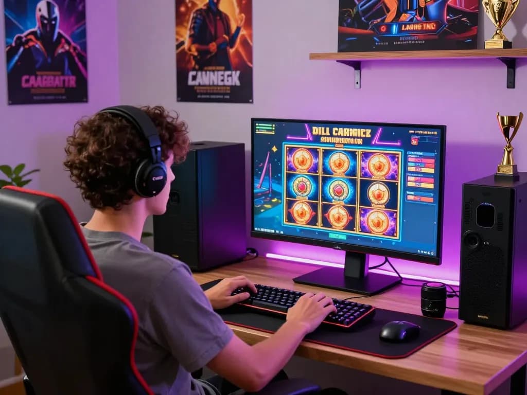 Engaging gaming scene showcasing slot gacor excitement with vibrant screens and immersive setup.