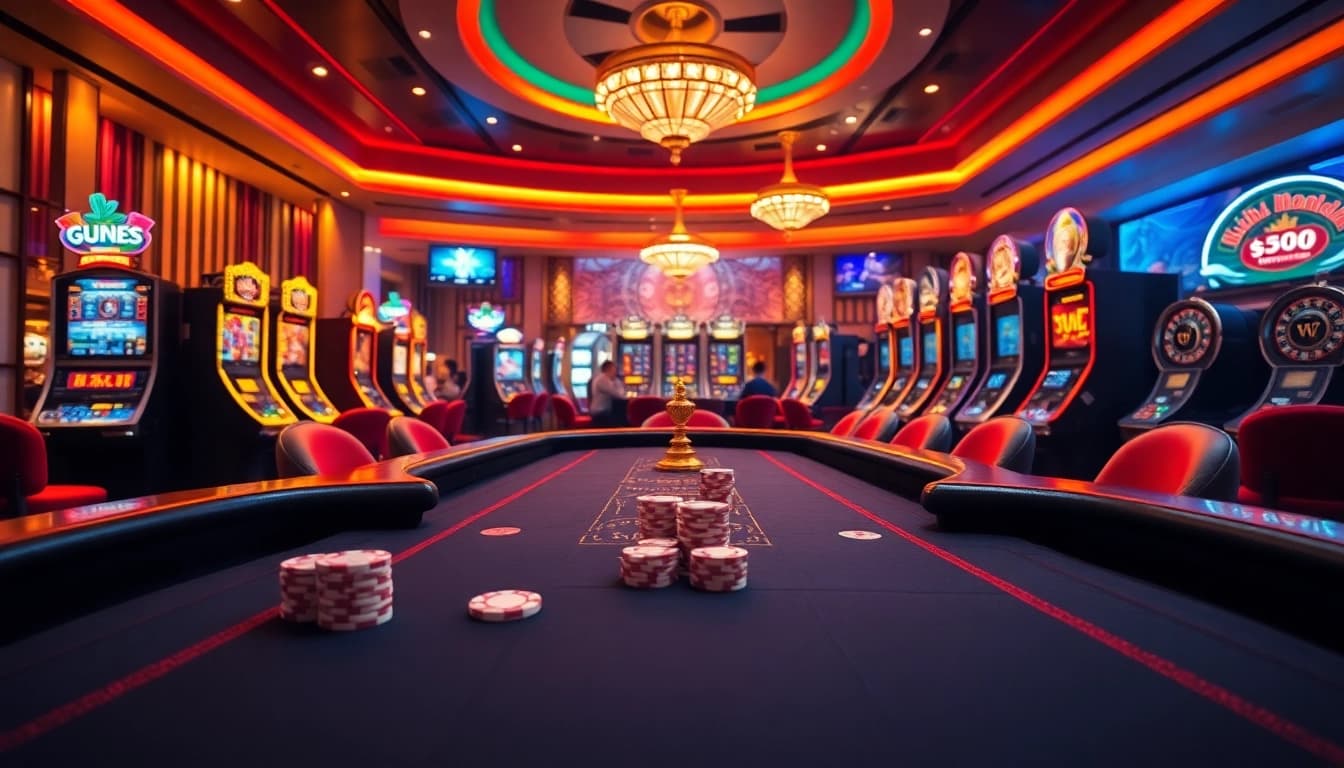 Experience thrilling gaming moments at https://lc88pro.com/ with luxurious casino tables and vibrant slot machines.