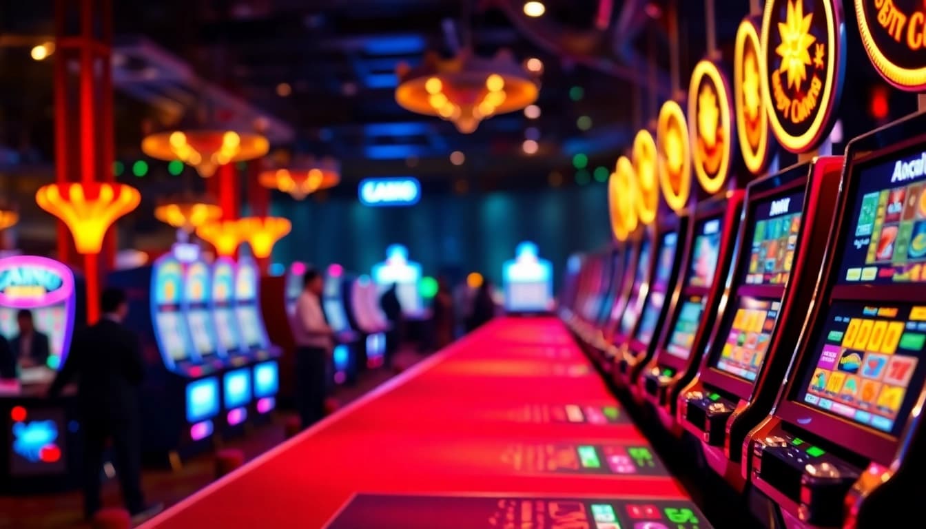 Slot deposit 5000 di meja permainan kasino dengan penyinaran yang cerah.