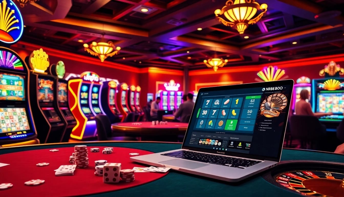 Engage in thrilling online gaming experiences with NK88.BOO casino's vibrant scene of poker and slot machines.