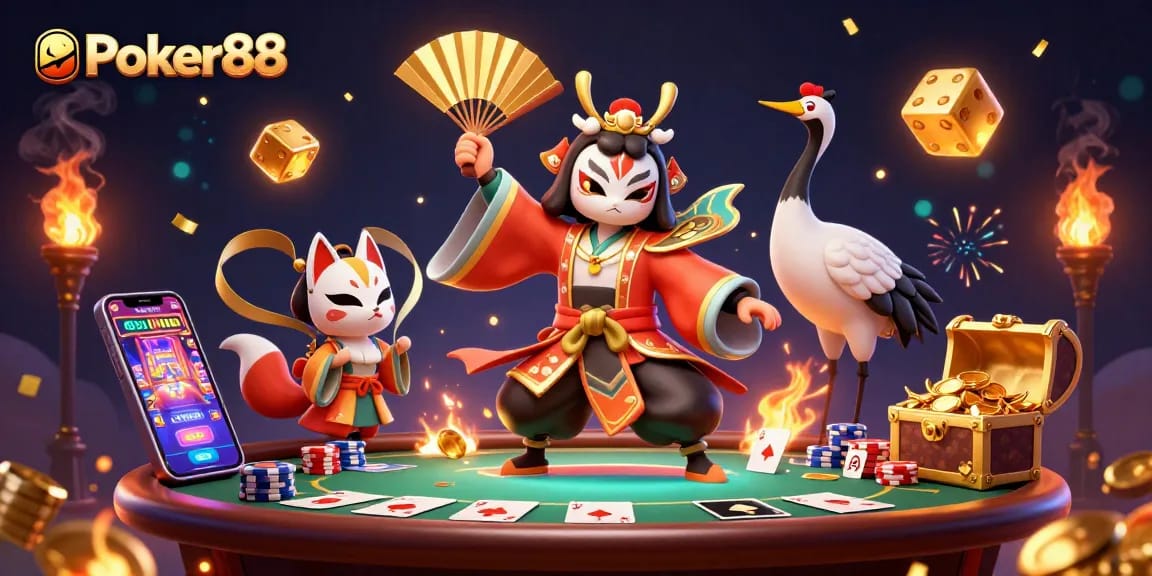Play intense poker at Poker88 with vibrant characters and exciting casino elements