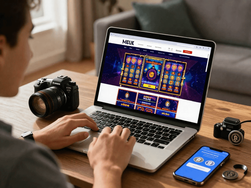 Online player enjoying vibrant non-UK casino games at https://ghsc.co.uk in a cozy setting with colorful graphics.