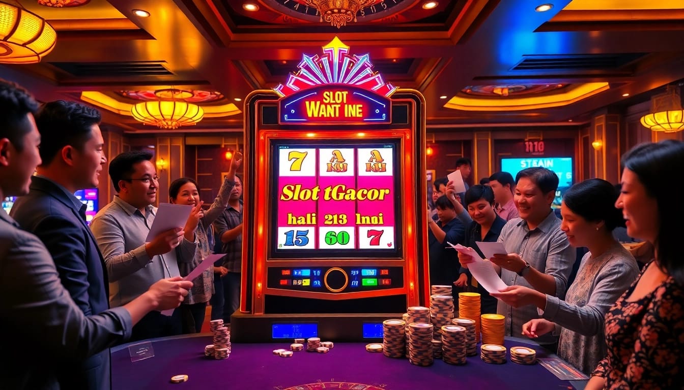 Experience excitement with slot gacor hari ini at a luxurious casino showcasing vibrant slot machines.