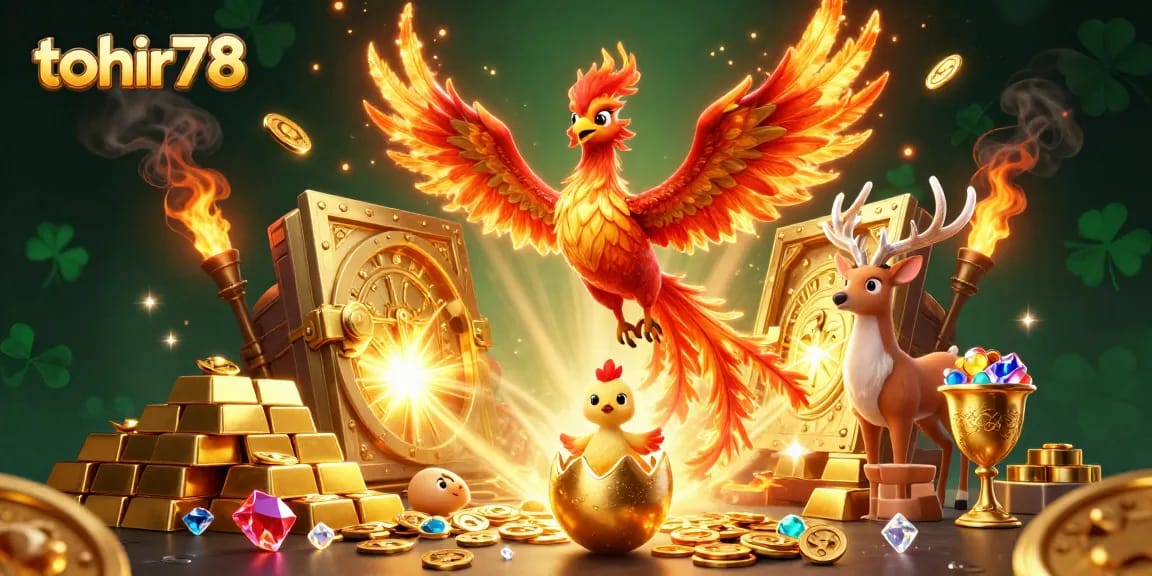 Menangkan jackpot di tohir78 dengan simbol slot bercahaya dan karakter unik dalam ilustrasi kasino yang memukau.