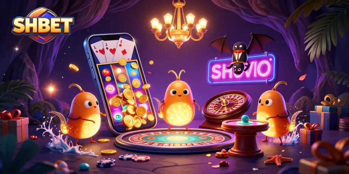 Experience thrilling gaming at SHBET with vibrant casino elements in a magical scene.