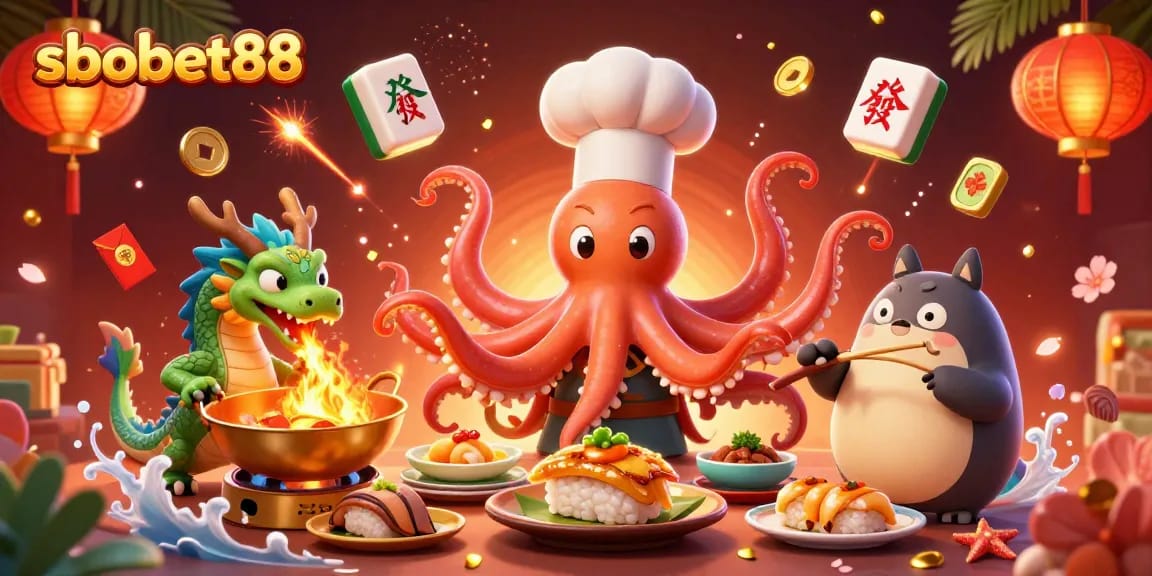Engage with sbobet88 for thrilling gaming experiences alongside vibrant characters and festive casino elements.