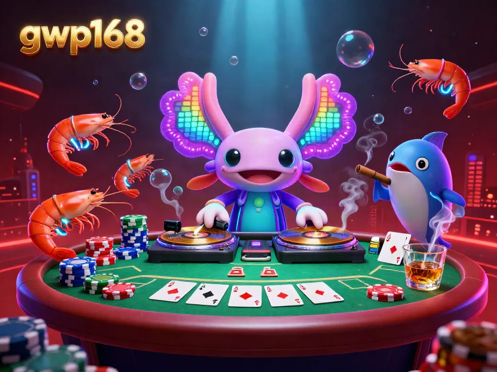 GWP168 menghadirkan pengalaman bermain seru dengan DJ axolotl dan suasana kasino hidup.