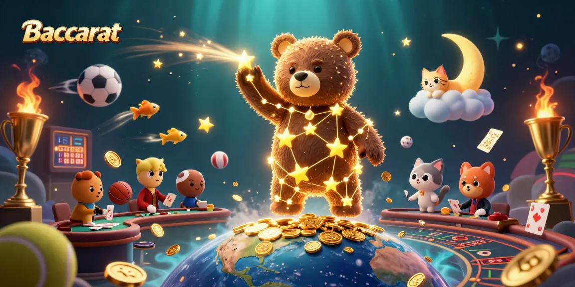 Engage in Baccarat with captivating visuals of a constellation bear and dynamic casino elements.