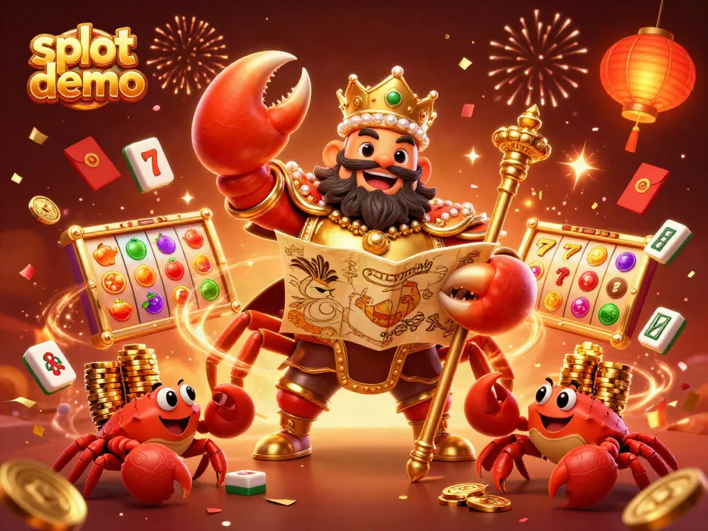 Putaran slot demo menampilkan kepiting emas dan elemen kasino, penuh vibrasi dan detail.