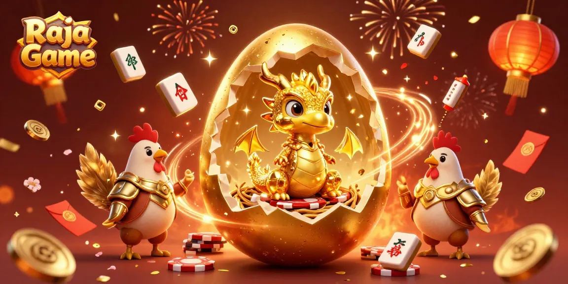Engage in the enthralling world of Raja Game with this vibrant celebration of gaming, featuring a crystalline golden dragon.