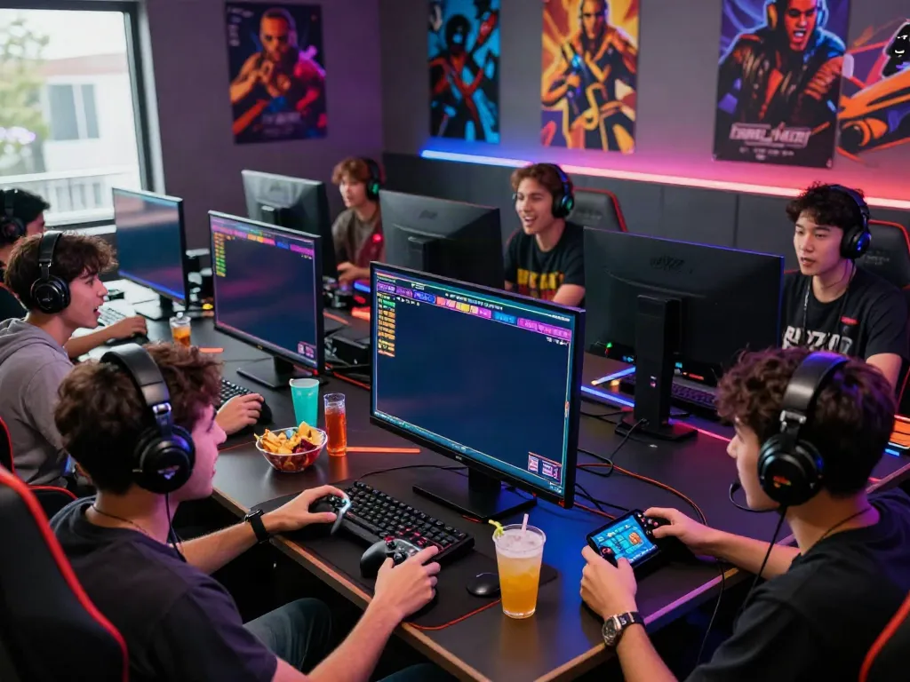 Enthralling akunjp gaming scene with diverse players enjoying an online slot game.