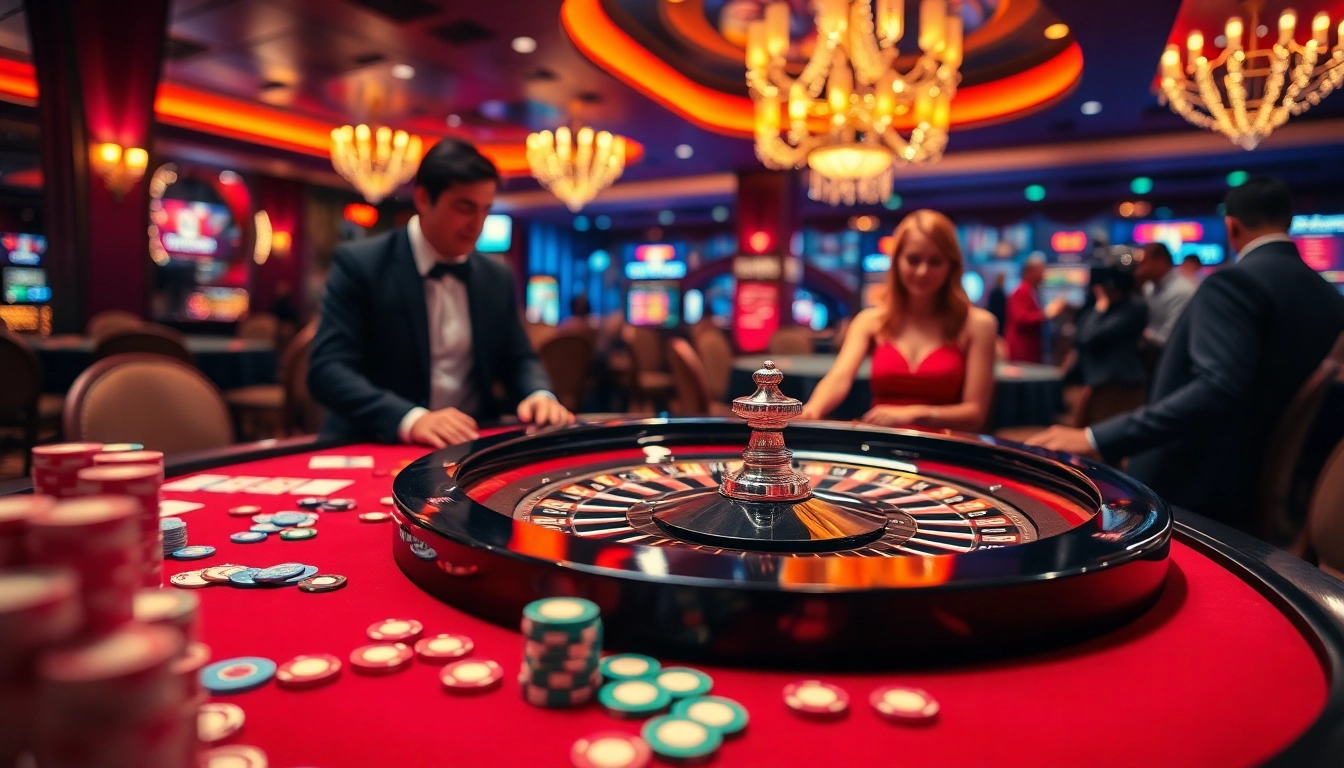 Register now for an exciting casino experience with energetic players at a roulette table.