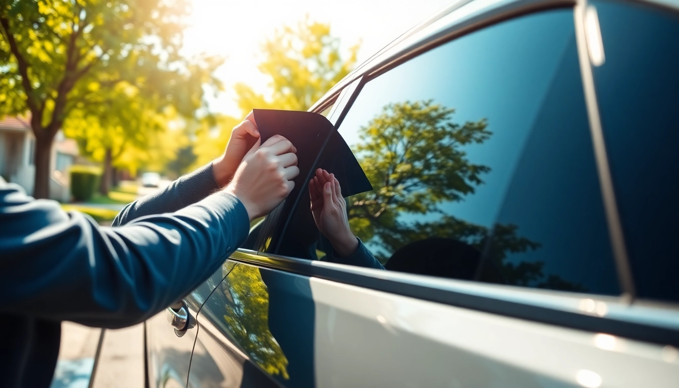Enhance your vehicle with professional window tinting Cleveland TN services, showcasing a technician at work.