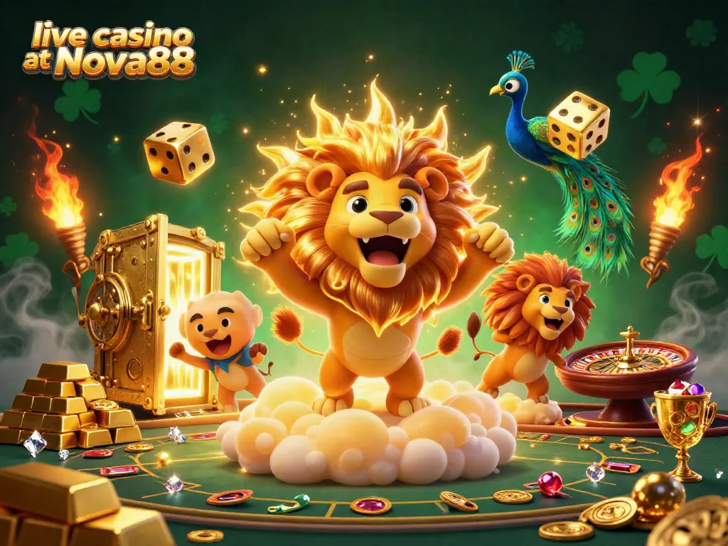 Experience the thrill of the live casino at Nova88 with vibrant characters and dynamic game elements.