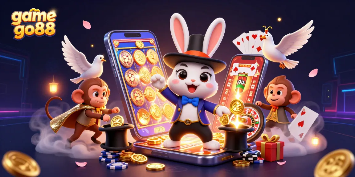 Experience the thrill of game go88 with a magical scene filled with casino elements and a playful atmosphere.