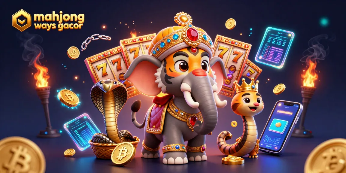 Experience mahjong ways gacor excitement with a vibrant scene of a maharaja, elephant, and cobra in 3D
