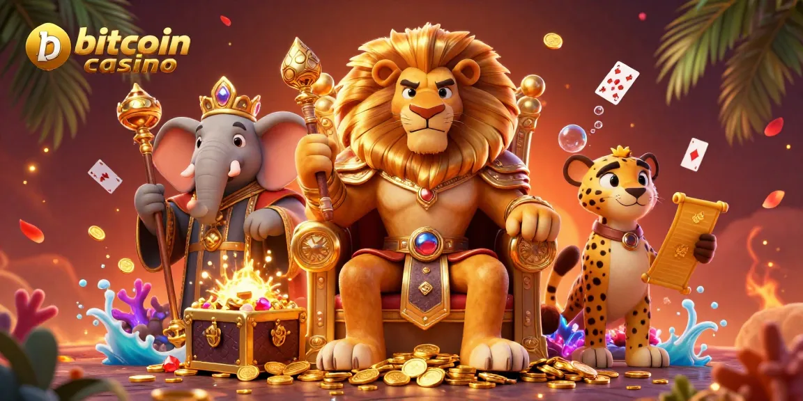 Experience the thrill of a bitcoin casino with vibrant characters and dynamic elements in this rich 3D illustration.