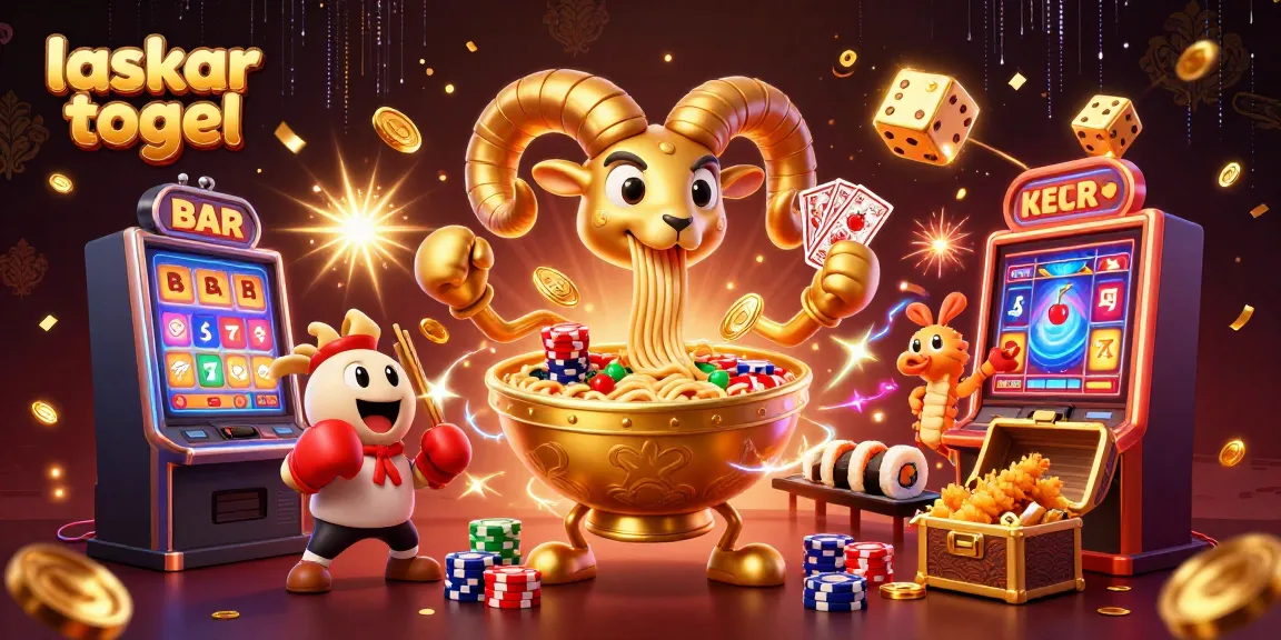 Experience the excitement of laskar togel with a playful online casino scene featuring vibrant characters and dynamic game elements.