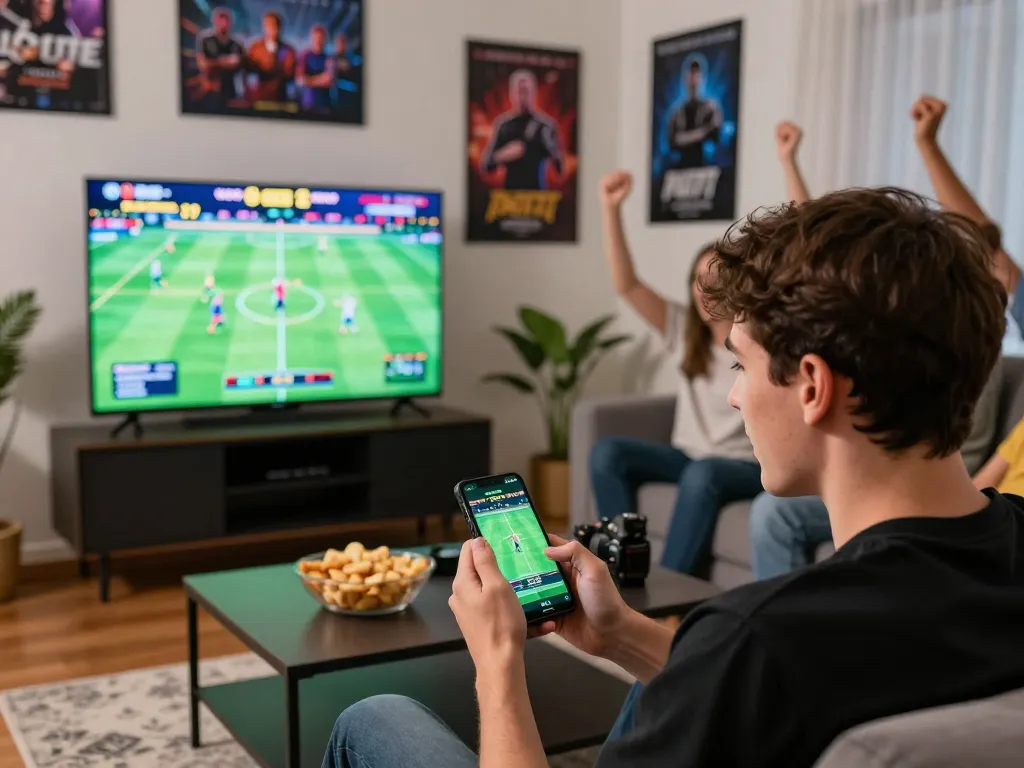 Enjoying the Onbet app during a vibrant gaming night with friends