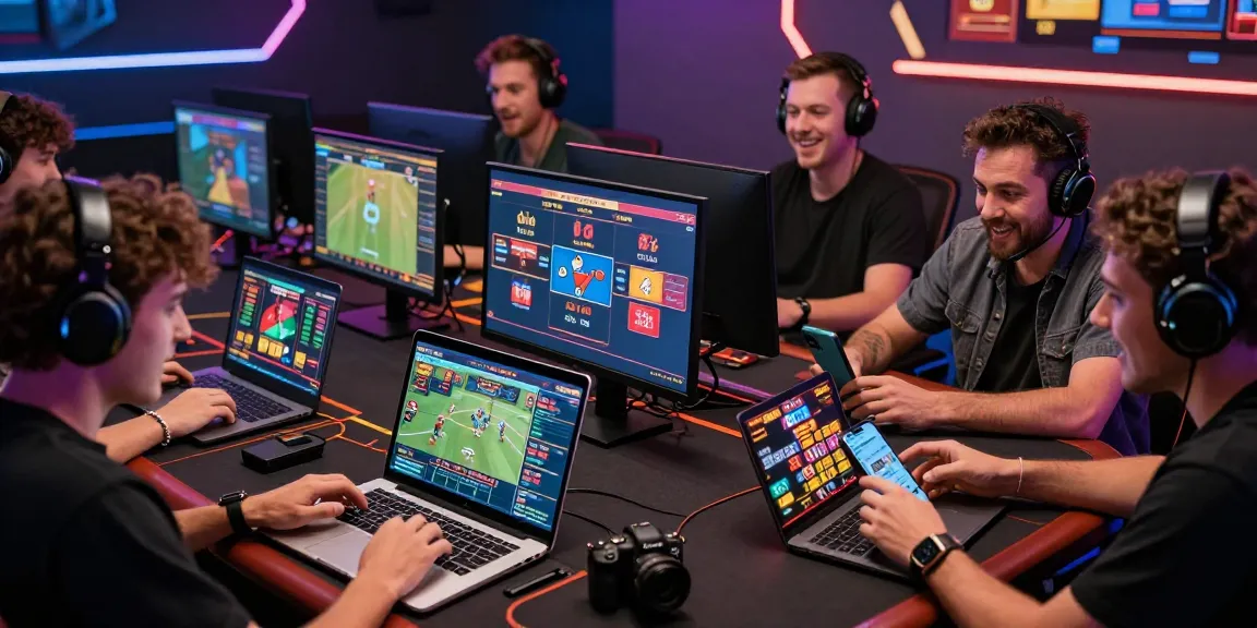 Players enjoying lotus365 online betting with vibrant screens and tech gadgets.