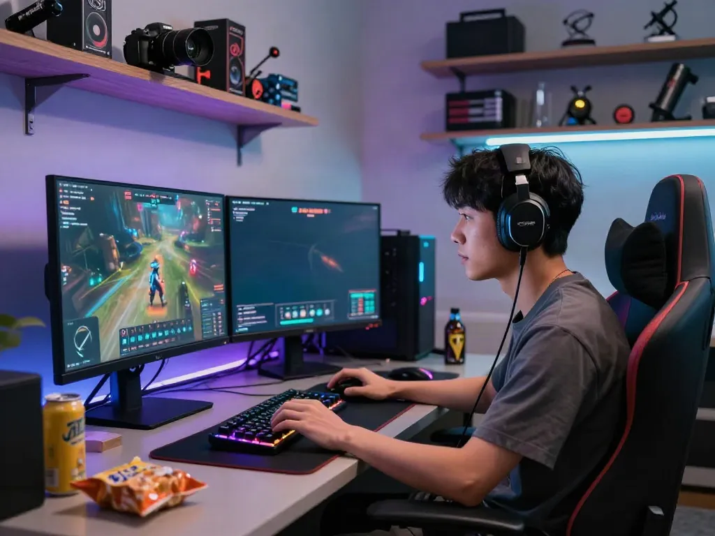 Gamer muda sedang asyik bermain di platform Nyonya4D dengan fokus pada nyonya4d login untuk akses game terbaru.