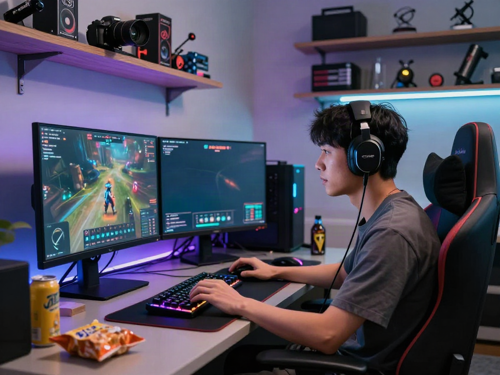 Gamer muda sedang asyik bermain di platform Nyonya4D dengan fokus pada nyonya4d login untuk akses game terbaru.