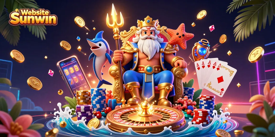 Experience the thrill of betting at Website Sunwin with vibrant casino elements and 3D Neptune illustration.