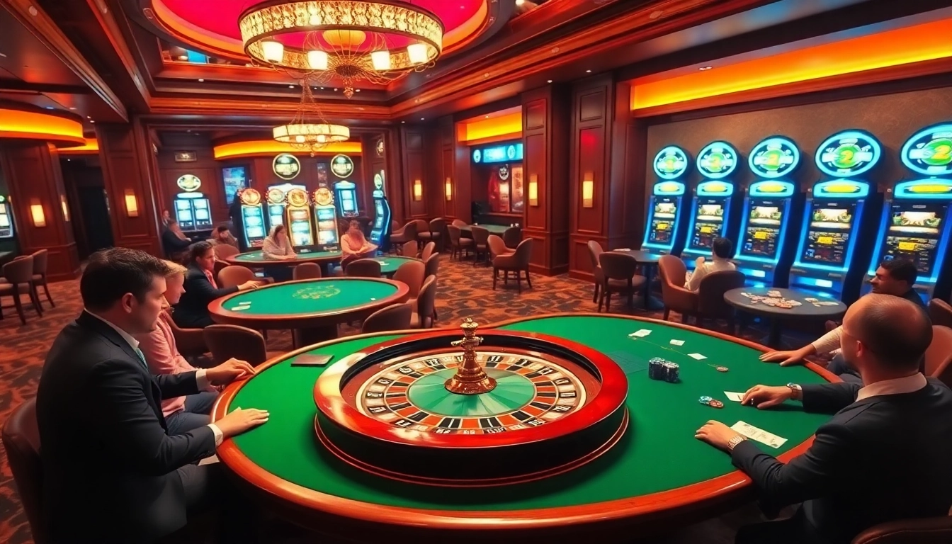 KJC gamblers placing bets at a luxurious casino table with vibrant roulette wheel action.