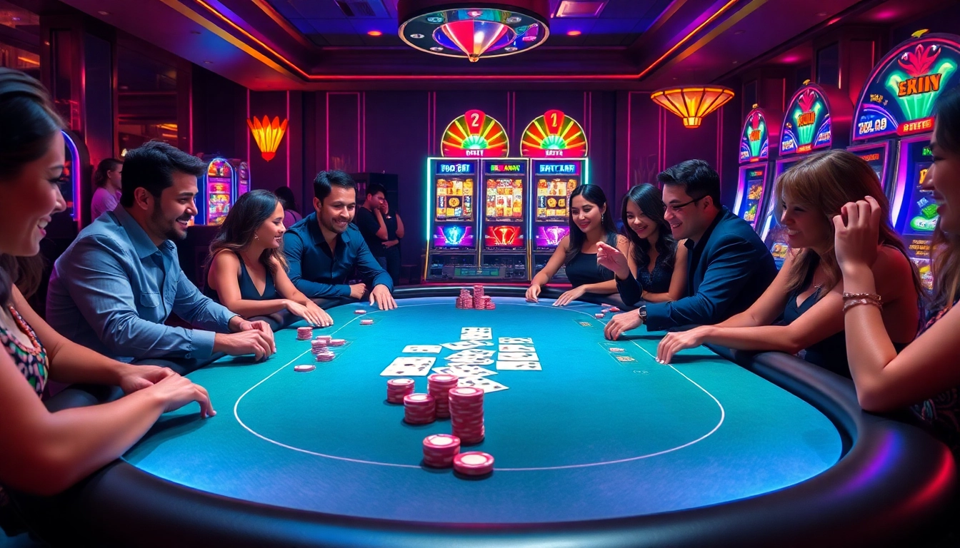 Thrilling poker game experience at Bro138 online platform featuring vibrant colors and excited players.