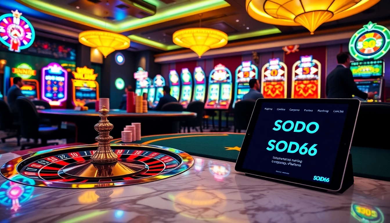Experience the excitement of gambling at SODO66 with professional poker and vibrant casino elements.