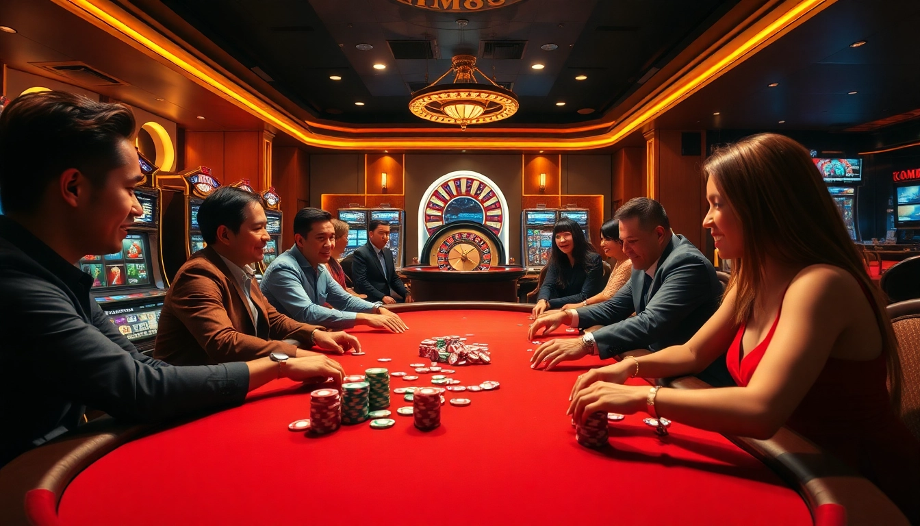 Exciting poker game at MM88 casino table with vibrant chips and roulette in action.