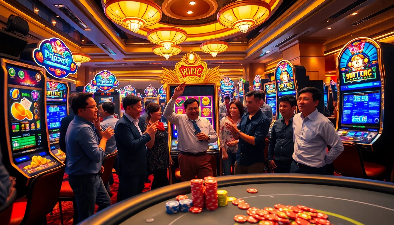 Experience the excitement of slot gacor hari ini with enthusiastic players at vibrant casino slot machines.