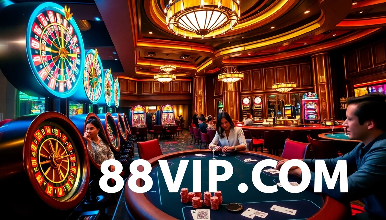 Exciting gameplay at 68VIP.COM with casino tables and poker chips in a luxurious setting.