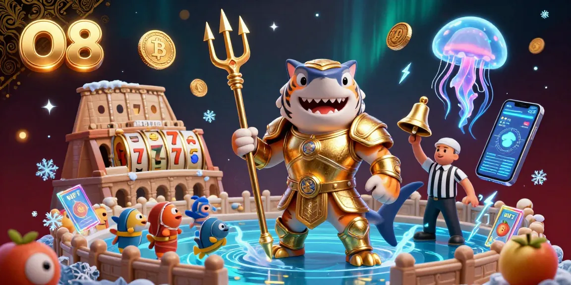 Experience thrilling gameplay at O8 with a vibrant underwater casino featuring a gladiator shark and cheerleading fish.