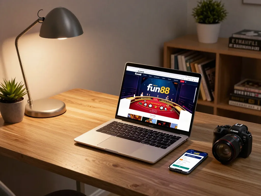 Engaging online gameplay at Fun88 com with live dealer blackjack on a high-end laptop, showcasing a responsible gambling setup.