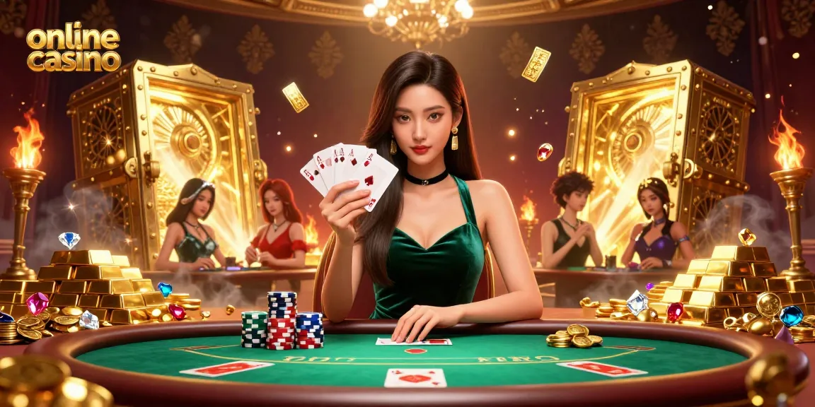 Participate in engaging online casino gaming with a stunning Asian dealer at a luxury table.