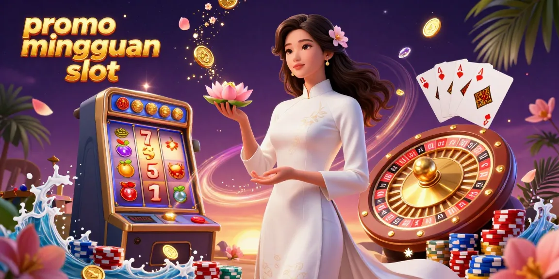 Spin the reels with promo mingguan slot featuring luxurious coins and vibrant slot symbols